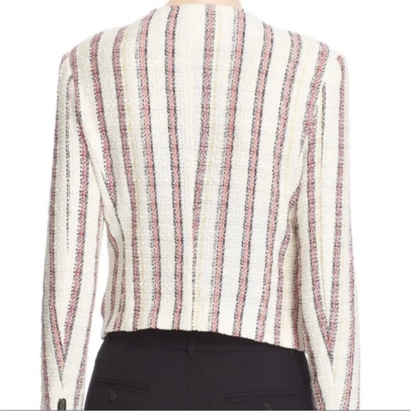 Veronica Beard red And White tweed moto asymmetric blazer zip up Jacket Sz 0 - Picture 4 of 16